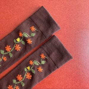 Vintage 70s Thigh High Socks Brown Orange Flowers